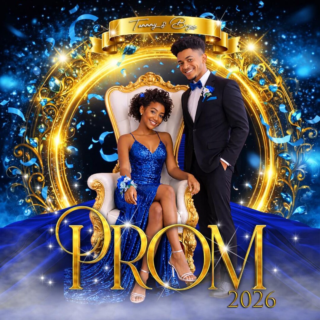 Blue Prom Sign Custom Prom Backdrop: Blue, Gold, & Glowing Event Banner - Etsy