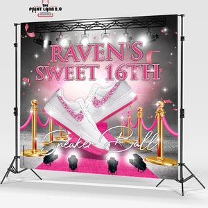 Sneaker Ball Backdrop - Background - Custom - Step and Repeat - Pink - Glitter - Backdrop - Sneaker Gala Birthday Banner - Vinyl Backdrop