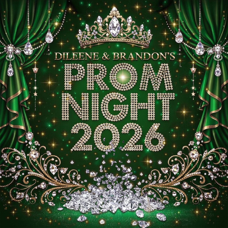 Custom Diamond Themed Prom Backdrop: Green, Silver, & White Event ...