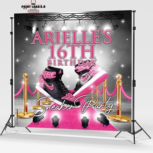 Sneaker Ball - Backdrop - Banner - Background - Custom - Step and Repeat - Pink - Glitter