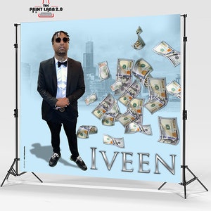 Happy Birthday Backdrop - Party Background - Banner - Custom - Step and Repeat - with Money Flying