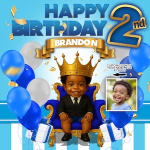 Backdrop - Background - Custom Head - Step and Repeat - Birthday Boss Boy - Little Prince With Balloons