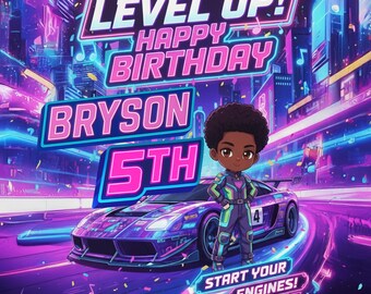 K-Pop Race Car Birthday Backdrop – Custom Photo Banner