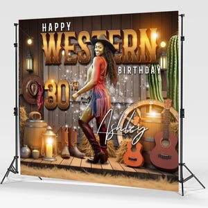 Western Birthday Backdrop with Photo Added | Cowboy Backdrop | Cowgirl Backdrop |  Backdrop | Ranch Birthday Party | Rodeo I Banner