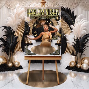 Harlem Nights Birthday Welcome Sign, Have a Roaring Good Time, Roaring 20s, Welcome to Sign, Feathers 2, With custom photo added, Gatsby