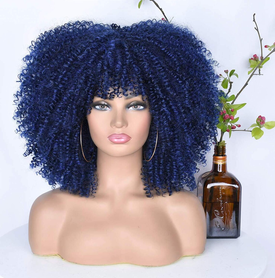 Short Curly Wig With Bnags for Black Women Ombre Blue Kinky Etsy
