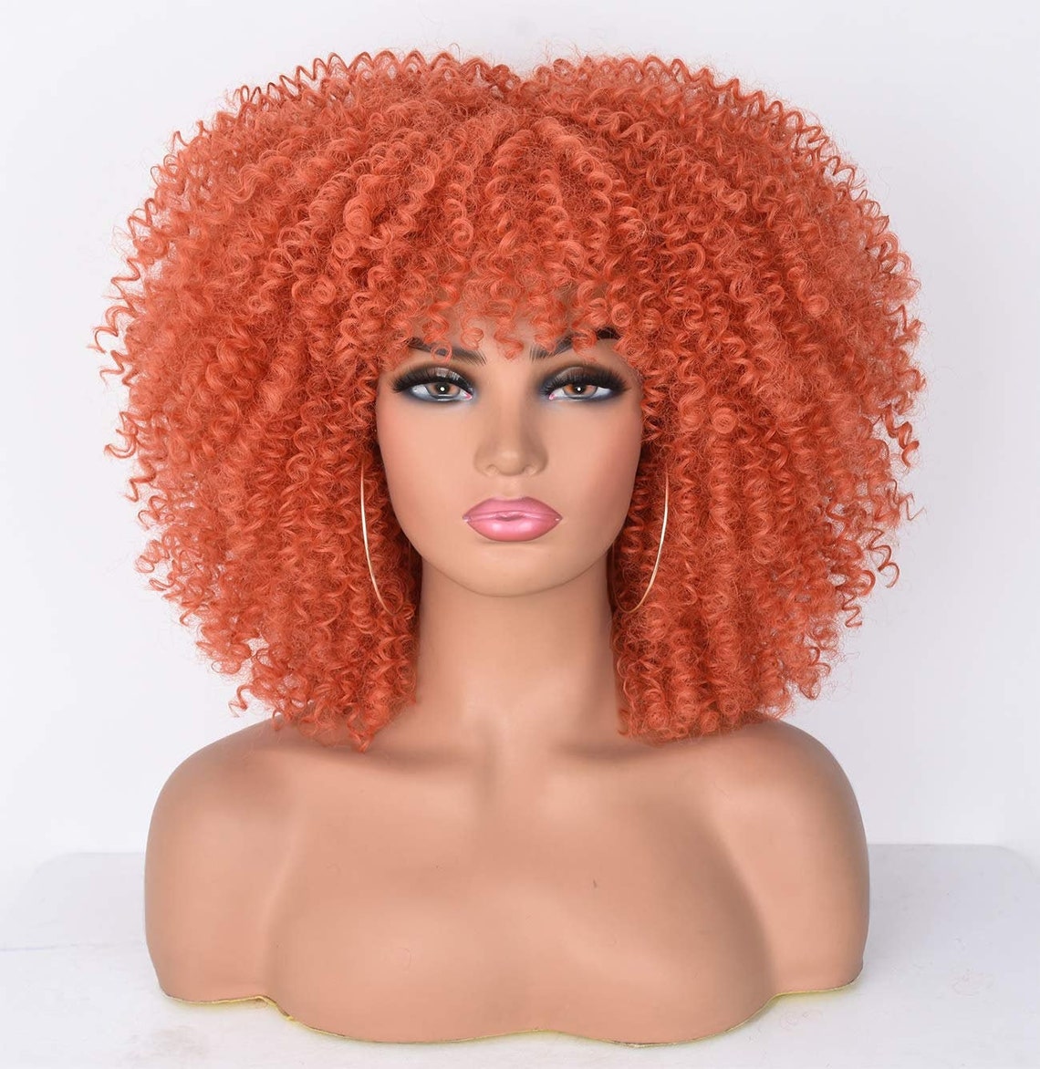 Short Curly Wig With Bnags for Black Women Orange Kinky Curly Etsy