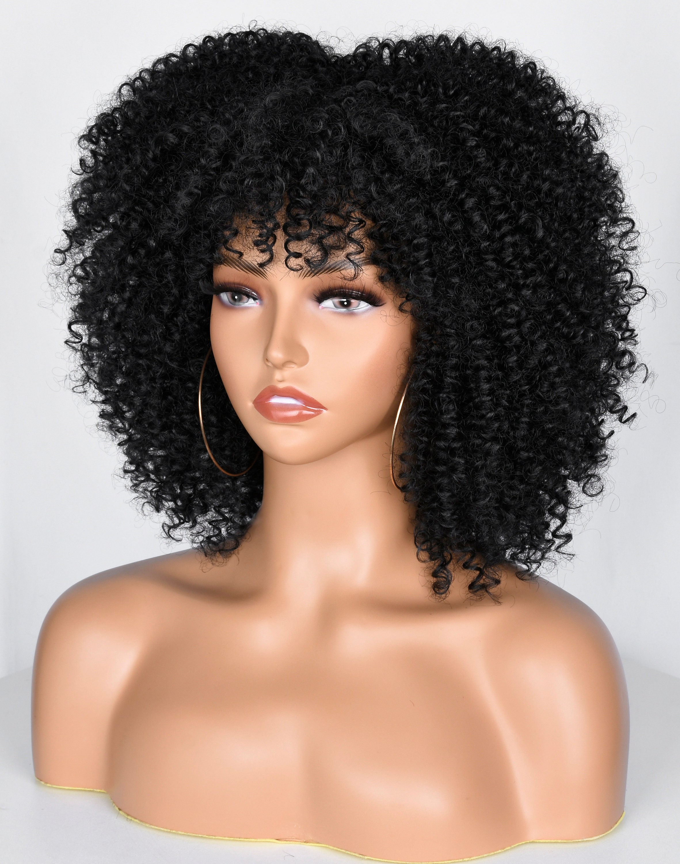 Short Curly Wigs With Bnags For Black Women Kinky Curly Afro Etsy