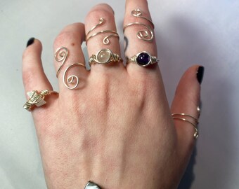 wire-wrapped crystal copper rings