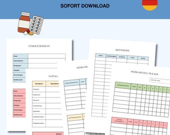 Medikamenten Tracker Deutsch PDF, Tabletten Planer Vorlage, Medikamentenplan Senioren, Gesundheitsplaner Download