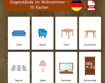 German Flashcards: Montessori Living Room Vocabulary (PDF Download)