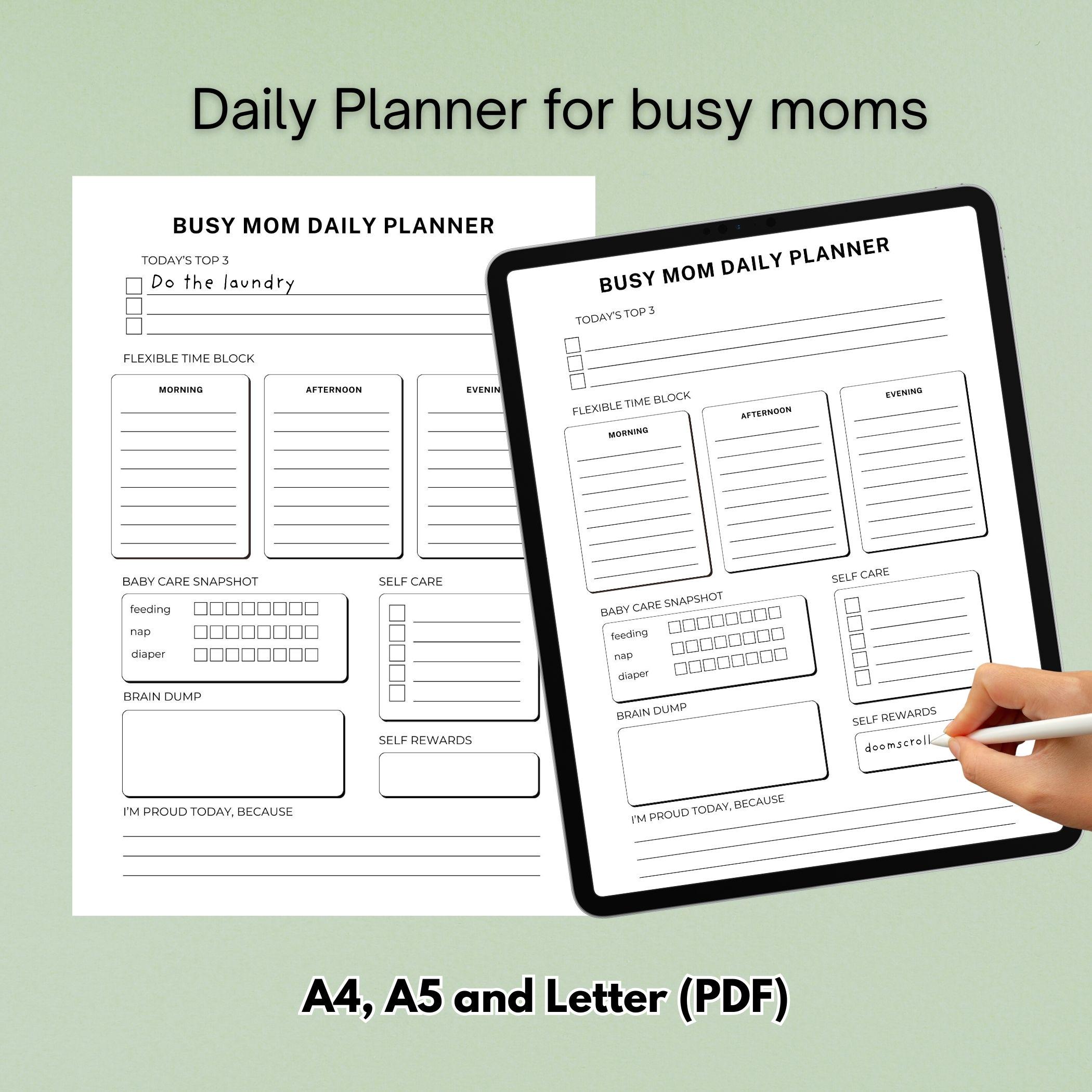 Busy Mom Daily Planner | Self-care & Baby Tracker (PDF Printable A4/a5 ...
