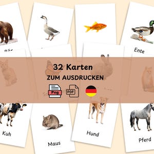 Montessori Lernkarten, Tier-Flashcards, Flashcards zum Ausdrucken – Digitales Lernmaterial für Kinder