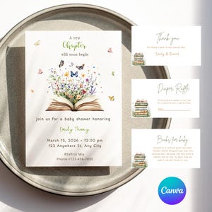 Un nouveau chapitre est sur le point de commencer Invitation baby shower, modèle modifiable imprimable, design non sexiste