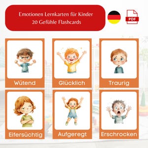 Emotionen Lernkarten für Kinder – 20 Gefühle Flashcards – PDF zum Ausdrucken – Selbstregulation & Emotional Intelligenz, montessori emotion