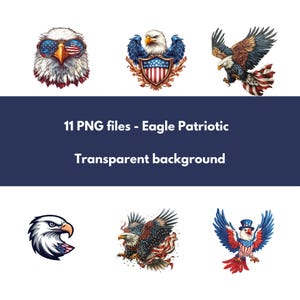 11 Patriotic Bald Eagle Clipart, USA Flag, Independence Day, 4th july High-Quality PNG, Papercraft Junk Journal, Digital Craft