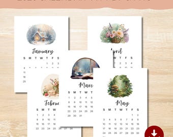Cottagecore Printable Calendar 2026 -Rustic Vintage Cozy - Boho Country Farmhouse Monthly Floral