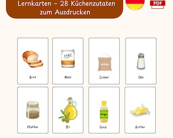 Montessori German Food Flash Cards: Kitchen Ingredients (A4 PDF)