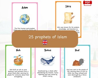 25 prophets Name for kids in the Quran Islamic Learning Prophets Flashcards Printable PDF
