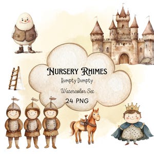 Nursery Rhyme Clipart, Watercolor Kids Art, Digital Download, Fairy Tale Illustration, Humpty Dumpty,  Nursery Decor, Storybook Graphics png
