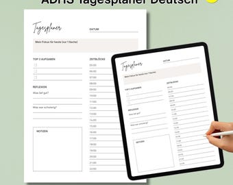 ADHD Daily Planner German – Printable Focus Planner, A4/A5 (PDF)