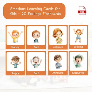 Emotions Learning Cards for Kids – 20 Feelings Flashcards – Printable PDF – Self-Regulation & Emotional Intelligence, montessori tools