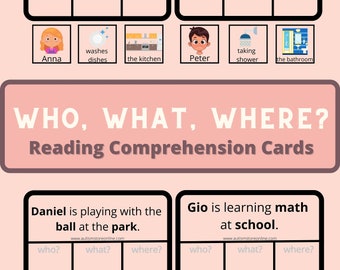 Who, What, Where, Reading Comprehension, Autism, SPED, Comprehension Cards, Special Education, Printable Only