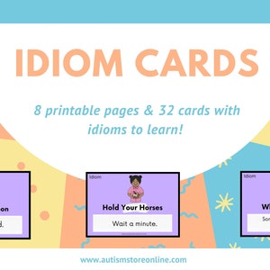 Modismos para niños, Tarjeta idiomática, Modismos autismo, Aprendizaje de modismos, Autismo, SPED, Educación especial