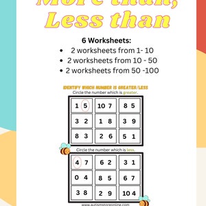 Greater than, Less than, Math, Autism, SPED, Special Education math, PRINTABLE ONLY
