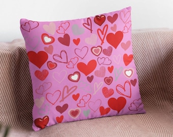 Pink Hearts Pillow, Double-Sided Print