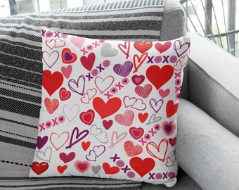 Hearts and XOXO Pillow, Double Sided Print, Valentine's Day Gift