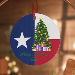 Texas Christmas Ornament - Texas Ornament - Merry Christmas Texas Ornament with Texas Flag