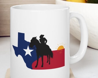Texas Cowboy Sunset Ceramic Mug, Texas State Flag, 11oz