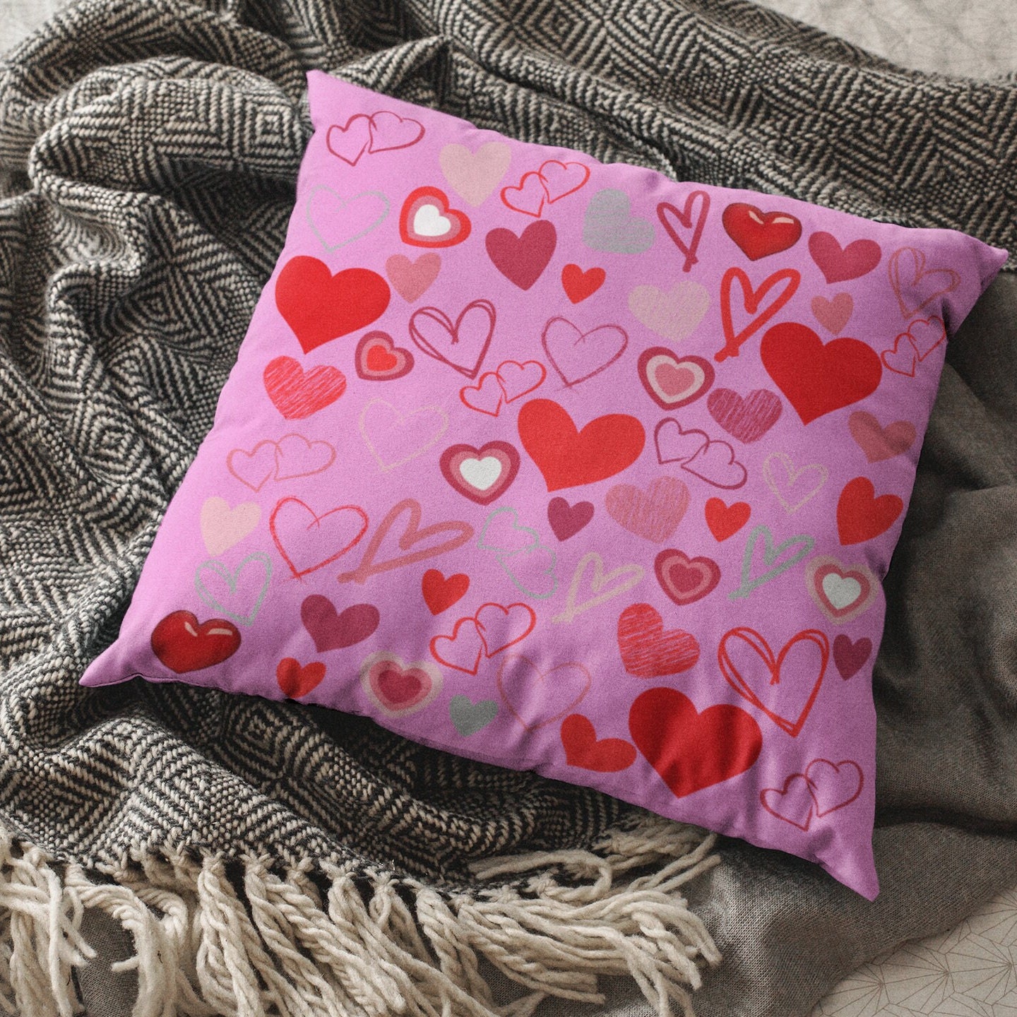 Pink Throw Pillow with Heart And Musical Notes Coquette Decor for Elegant  Touch
