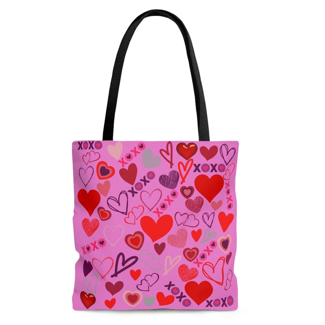 Hearts and XOXO Tote Bag, Pink Tote Bag With Hearts and XOXO. Tote Has Black Cotton Handles Etsy