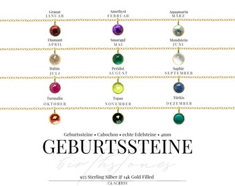 Birthstones • Genuine Gemstone Cabochons • Necklace • 925 Sterling Silver • 14k Gold Filled • 4 mm Faceted Pendant • Gift •