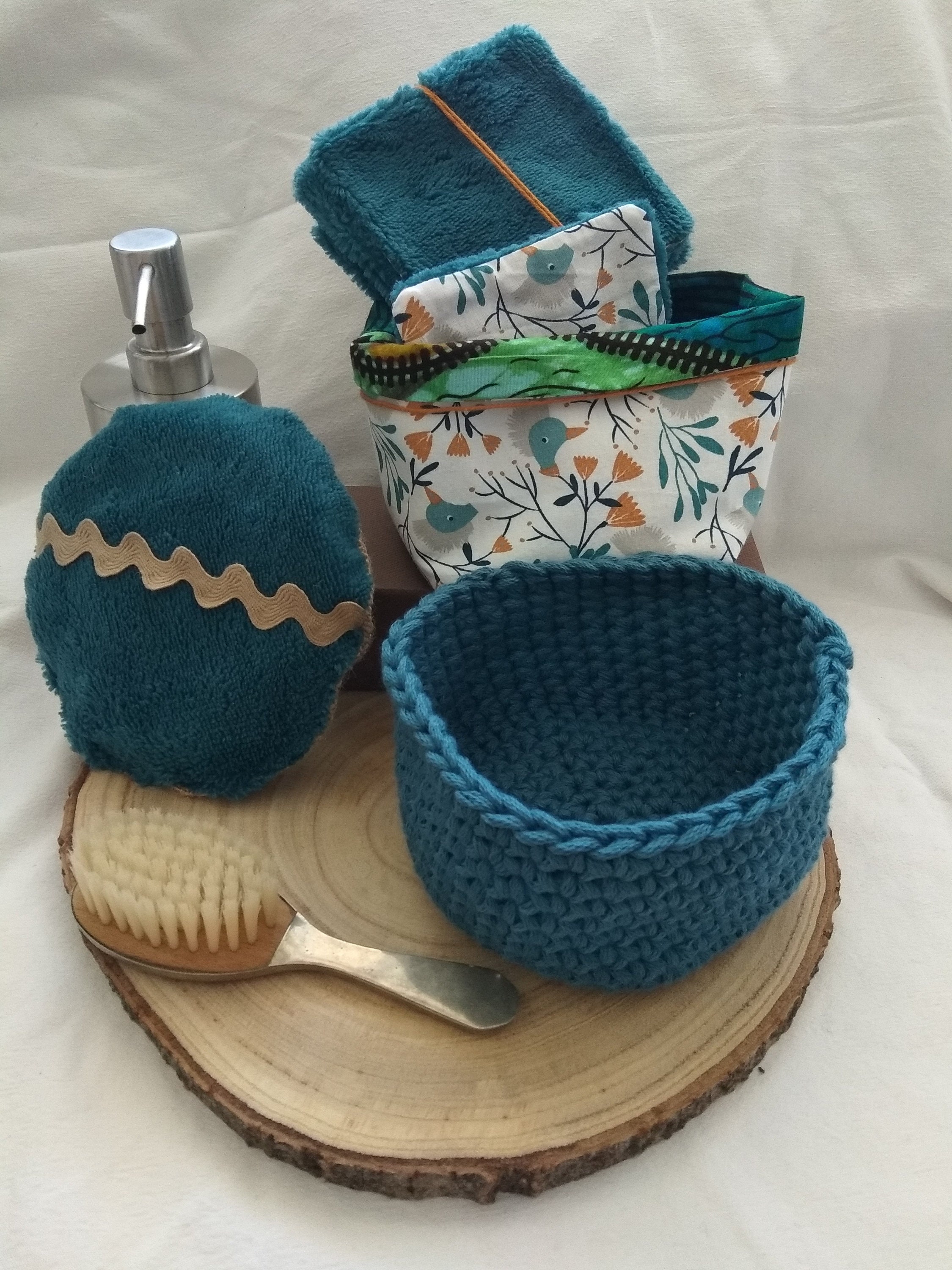 Panier en Coton Bleu Canard Au Crochet