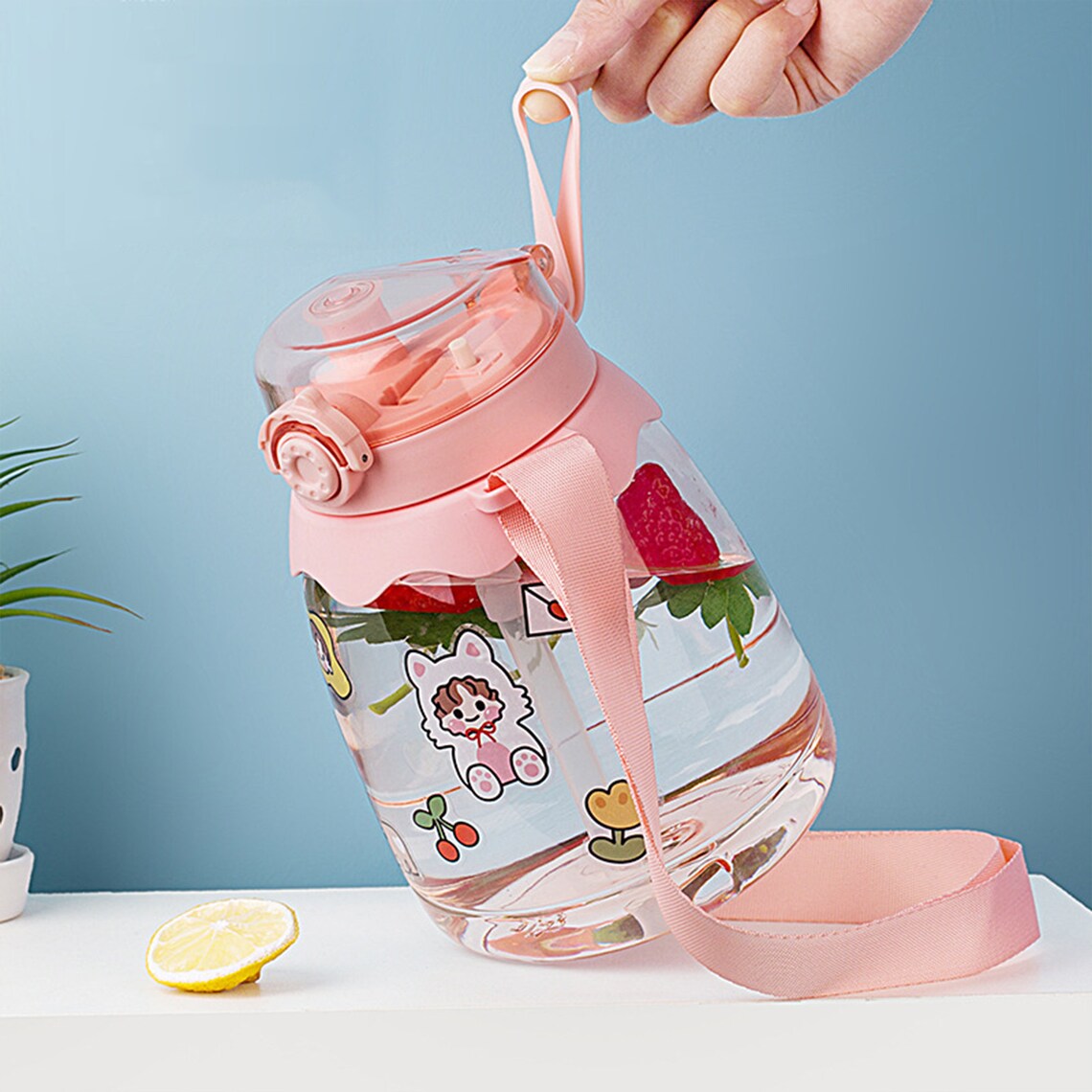 Kawaii Water Bottlecute Simple Tumblercartoon Straw Water Etsy