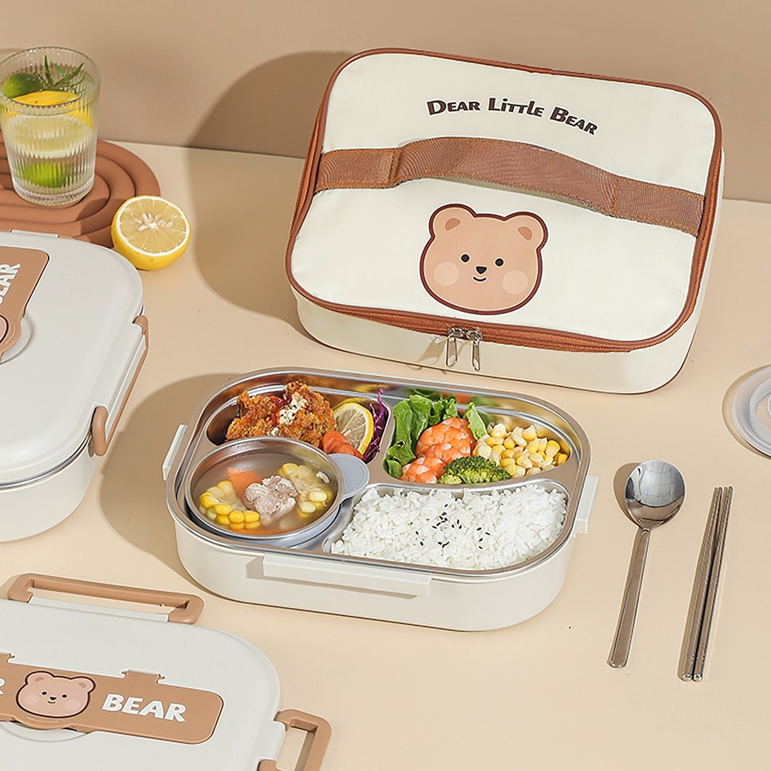 Cute Bear Bento Box Stainless Steel Insulated Lunch Box Etsy