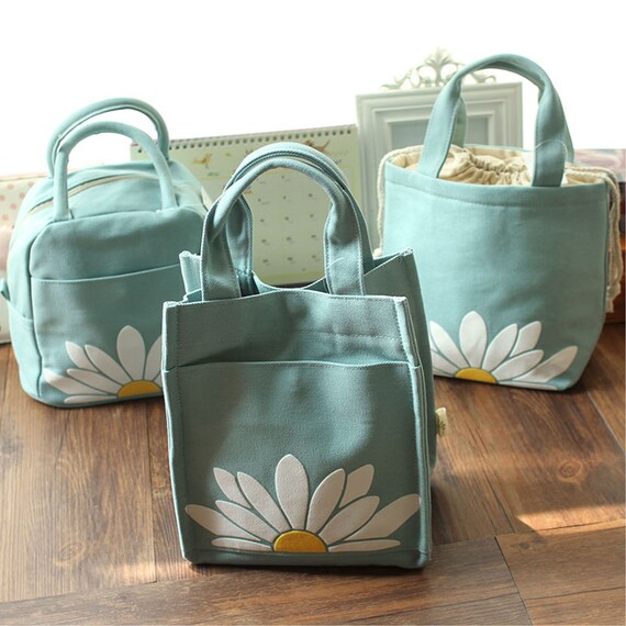 Cute Japanese Daisy Lunch Totecanvas String Lunch Bageco Etsy
