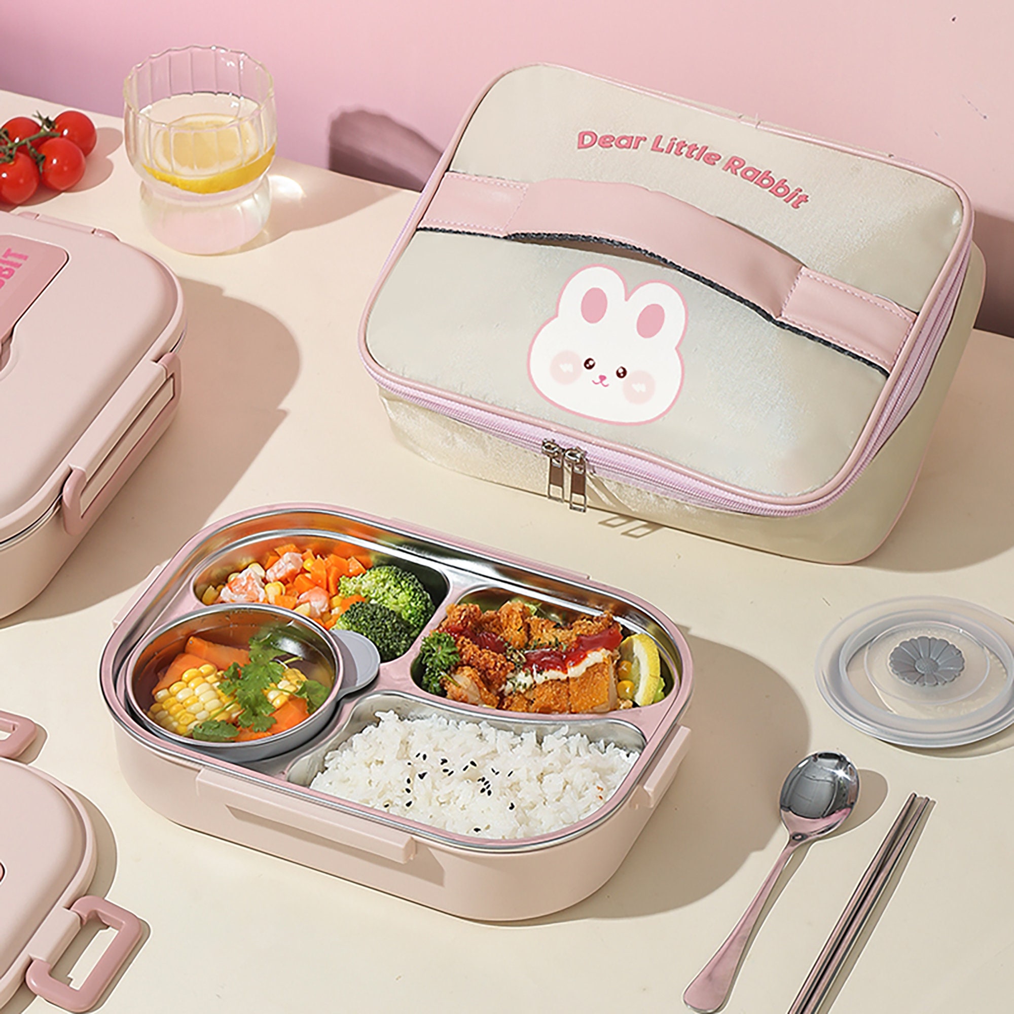 Bento Lunch Box Designer Set Red Rabbit Set 640ml for Rabbit theme