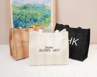 Personalized Embroidered Stripe Tote Bag, Custom Bridesmaid Gift