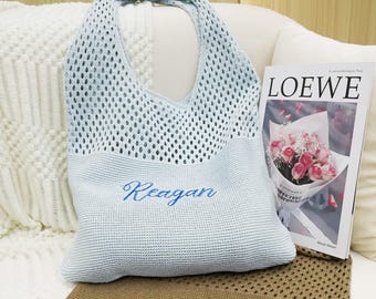 Personalized Crochet Beach Bag: Custom Embroidered Boho Tote