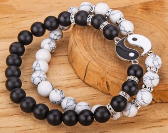 Hynsin Couples Bracelet Natural Stone Bracelet for Men Women White and Black Yin Yang Beaded Bracelets Friend Hynsin Couples Bracelet Natural Stone Bracelet for Men Women White and Black Yin Yang Beaded Bracelets Friend