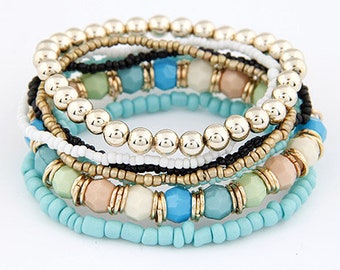 Bohemian Style Seed Bead 7 layer Bracelet Sets