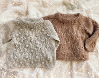 Knitting pattern PDF Sweetheart Baby sweater, size 6 months to 4 years old, step by step knitting tutorial with photos, unisex knit