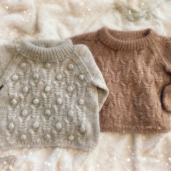 Knitting pattern PDF Sweetheart Baby sweater, size 6 months to 4 years old, step by step knitting tutorial with photos, unisex knit