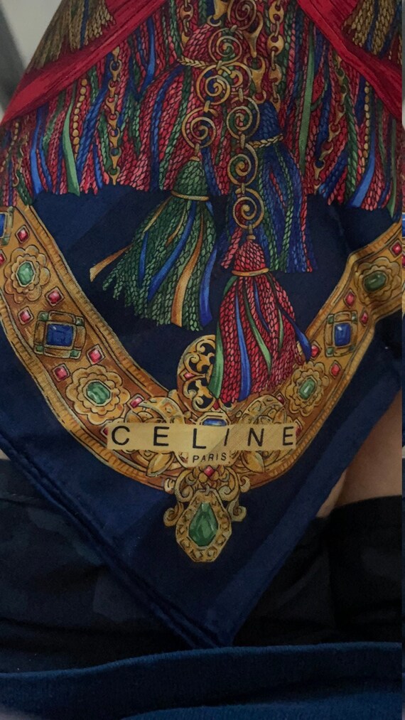 Écharpe Céline Authentique En Soie 100% - Foulard Rectangulaire Multicolore Géométrique - Occasion