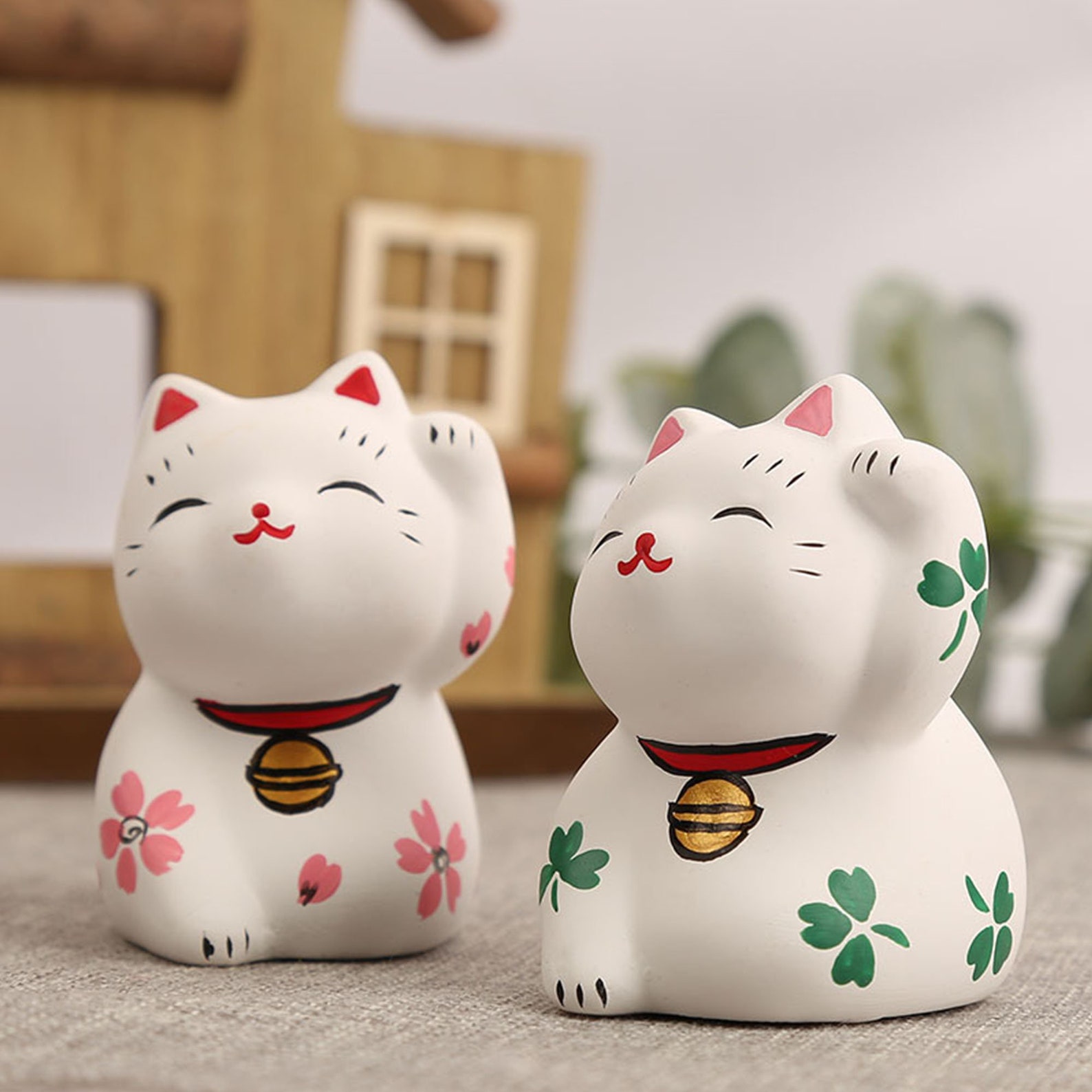 Japanese Lucky Cat Plaster FigurineGood Fortune Cat Etsy
