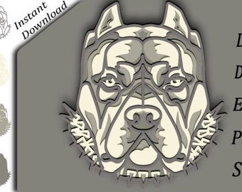 Bullmastiff Multilayer Svg, 3D Layered, Cut File Dog, Laser cut files for glowforge, Decorative vector laser template cnc